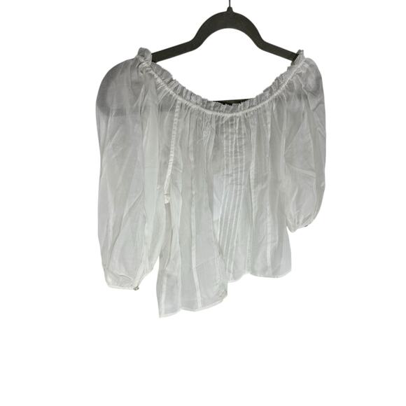 Helsa Voile Peasant Blouse Sheer Lace Puff Sleeve Boho Cottagecore Ivory Size XS - Picture 9 of 9
